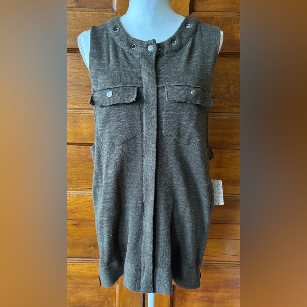 Free People Highway Zip Front Knit Vest in olive green